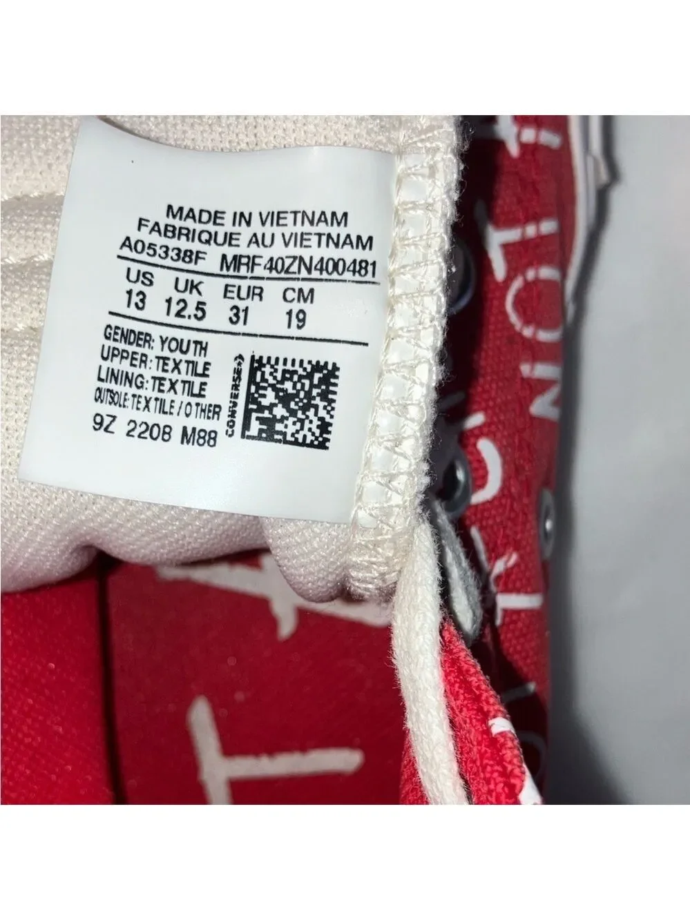 Converse UNT1TL3D Hi Top Not A Chuck Red/White Sneakers size little kids 13